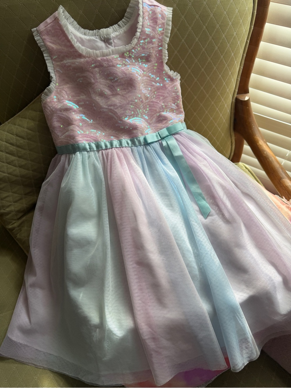 Jona Michelle Pastel Pink Sequin Bodice Multi-Color Tulle Party Dress - size 5